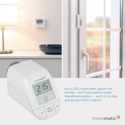 Homematic IP Heizkörperthermostat – Basic | Smart Home, digitaler Thermostat Heizung, Steuerung per App, Alexa, Google Home, Push-to-Pair, Energie sparen, 153412A3