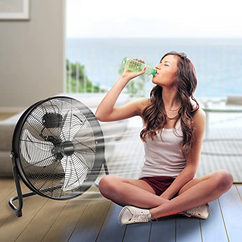 Arebos Bodenventilator Ø50 cm | Windmaschine | Ventilator | 3 Geschwindigkeitsstufen | hoher Luftdurchsatz | 100° einstellbarer Neigungswinkel | Schwarz