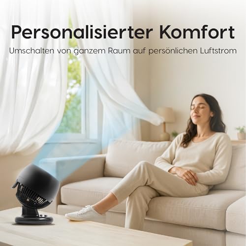 Iris Ohyama Woozoo, Leiser, leistungsstarker & tragbarer Tischventilator, 23m², Reichweite 12m, Oszillation, Vertikale Neigung, Zimmer - Woozoo PCF-M18 - Schwarz