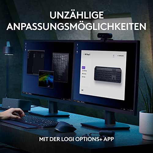 Logitech MX Keys S PLUS kabellose Tastatur uns Palm Rest Low Profile | Fluid Quiet Typing, Programmable, Backlighting, Bluetooth, USB C, Windows PC, Linux, Chrome, Mac, Deutsches QWERTZ - Grau