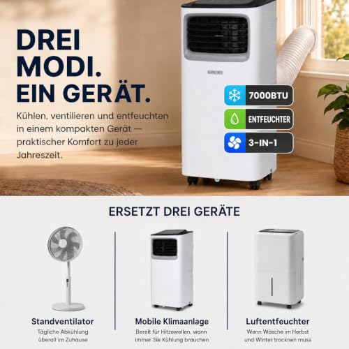 Olsen & Smith 7000 BTU Mobile Klimaanlage, 3-in-1 mit Abluftschlauch