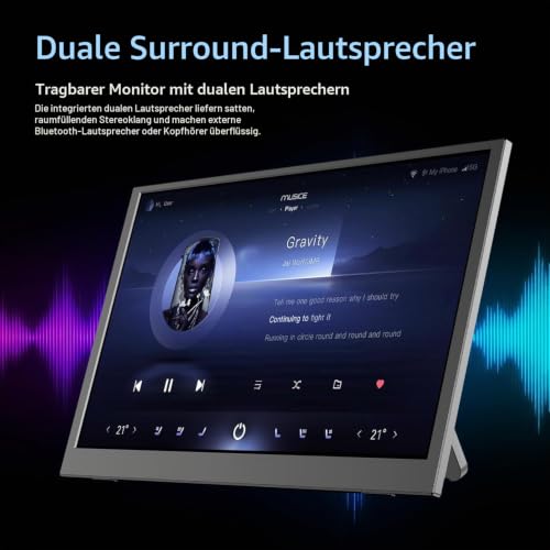 Portable Monitor 15,6 Zoll, 1920x1080P FHD IPS Entspiegelt | USB-C & Mini HDMI | Integrierte Lautsprecher & Schutzhülle mit Ständer | Zusatzbildschirm für Laptop, PC, Mac, Handy, PS5/4, Xbox, Switch