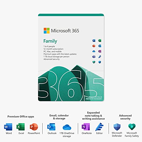 Microsoft 365 Family | Office 365 apps | up to 6 users | 1 year subscription | Multiple PCs/Macs, Tablets and Phones | multilingual | Box