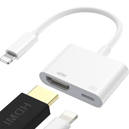 HDMI Adapter für iPhone [MFi Zertifiziert] 1080P Digital AV Bildschirm Konverter für iPhone/iPad, Plug & Play, Video & Audio Sync Kompatibel mit TV/HDTV/Monitor/Projektor kein Netzteil erforderlich