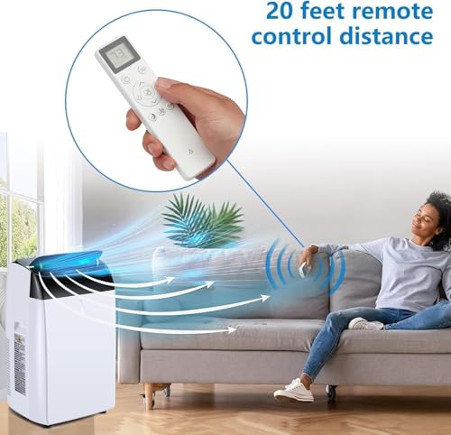 Leises 4-in-1 Mobiles Klimagerät 10000 BTU | Kühlen/Ventilieren/Entfeuchten/Follow-Me | Für Räume Bis 43–51㎡ Abluftschlauch+Digitaldisplay+Fernbedienung+24h-Timer (Schwarz, 10000 BTU)