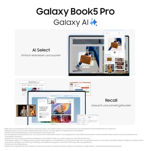 Samsung Galaxy Book5 Pro AI-Laptop, 16-Zoll-Display, AI-Notebook mit Intel Core Ultra 5 Prozessor, 16 GB RAM, 512 GB Speicher, Copilot+ PC, Moonstone Gray, 3 Jahre Herstellergarantie