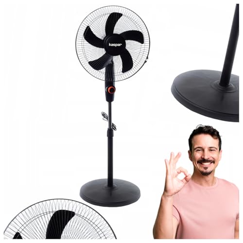 Kaspar Ventilator Standventilator mit 3 Windgeschwindigkeiten Oszillationsfunktion Schwenkfunktion 40 W 36 cm Durchmesser Runder Standfuß Schwarz