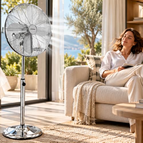Syntrox Germany SVT-50W Chrome Retro Ventilator mit Oszillation Axialventilator Standventilator Windmaschine Lüfter Gebläse Luftkühler