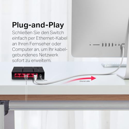 Mercusys MS105G 5-Ports Gigabit Netzwerk Switch, Automatische Aushandlung, Automatische MDI/MDIX-Umschaltung, Plug and Play, MAC-Adressen-Lernen, 105×70×24.9 mm
