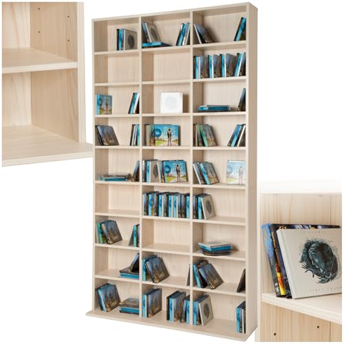 tectake Regal Aufbewahrung, offene Schrank Wand stehend für CDs, DVDs, als Bücherregal, Raumtrenner, Ständer oder Vitrine für Sammlungen und Hobby - buche