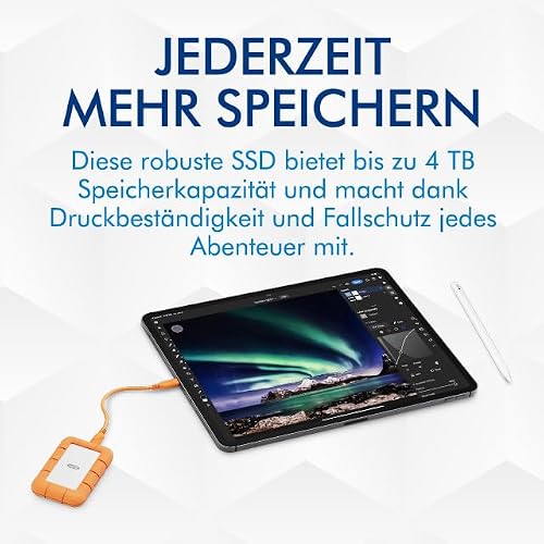 LaCie Rugged Mini Externe SSD 500GB, 40 Gb/s, 2.000 MB/s,kompatibel mit PC/Mac/iPad/Thunderbolt 4 u. 3, Data Rescue Service (STMF500400)