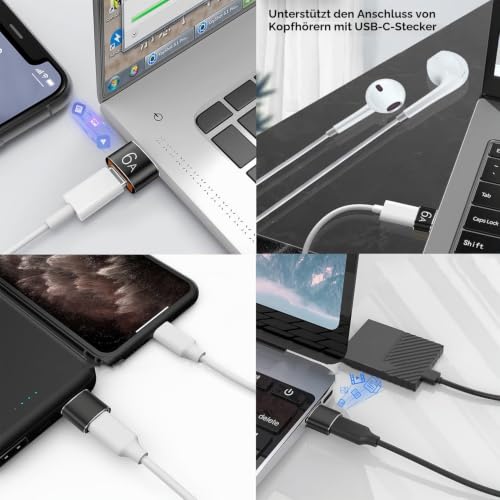 USB auf USB C Adapter 4 Stück, USB C Buchse auf USB A Stecker Adapter x2 | USB A 3.0 Buchse auf USB C Stecker Adapter x2, Kompatibel mit MacBook iPhone 17/16/15 iPad Samsung Galaxy S25 S24 A16 Laptop