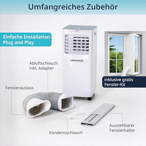Könighaus Smarte Mobile Klimaanlage 7000 BTU für Räume bis 20m² - 4-in-1