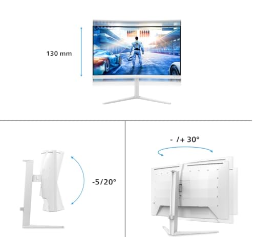 PHILIPS Evnia 27M2C5501-27 Zoll Quad HD Curved Gaming Monitor, 180 Hz, 1 ms, FreeSync Premium, HDR10, Ambiglow (2560x1440, 2X HDMI 2.0, 1x DisplayPort 1.4) Weiss