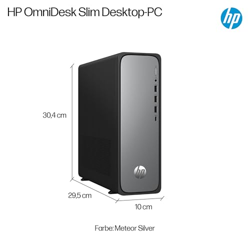 HP OmniDesk Slim Desktop S03-0250ng, Intel Core i5-14400, 16 GB DDR5 RAM, 512 GB PCIe Gen4 SSD, Intel UHD Graphics 730, Windows 11 Home, Wi-Fi 6, USB Type-C, Meteor Silver/Jack Black