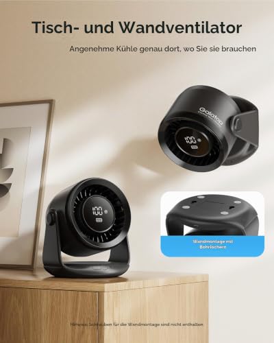 Gaiatop Tischventilator, Leiser Akku Ventilator mit 6 Stufen & LED Display