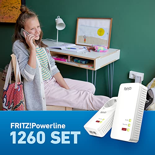FRITZ!Powerline 1260 WLAN Set | Mesh| Wi-Fi 5 bis zu 1,2 GBit/s | Dualband WLAN (2,4/5 GHz), Powerline über das Stromnetz bis 1,2 GBit/s, einfache Einrichtung, Developed in Europe