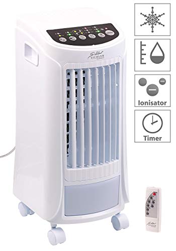 Sichler Haushaltsgeräte Raumkühler: 3in1-Luftkühler, Luftbefeuchter und Ionisator, 4 l, 65 W, 200 ml/h (Luftkühler mit Fernbedienung, Raumkühler mit Wasserkühlung, Ozon)