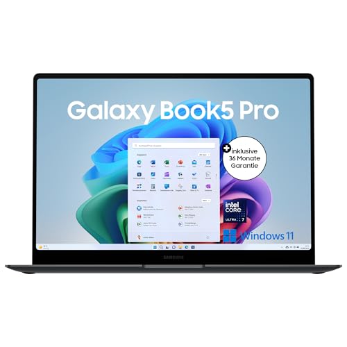 Samsung Galaxy Book5 Pro AI-Laptop, 16-Zoll-Display, AI-Notebook mit Intel Core Ultra 7 Prozessor, 16 GB RAM, 512 GB Speicher, Copilot+ PC, Moonstone Gray, 3 Jahre Herstellergarantie