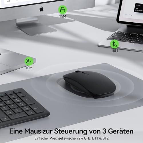 TECKNET Bluetooth Maus, Kabellose Mouse mit 6 einstellbare DPI | 2.4G USB Funkmaus, 4 Tasten Wireless Mouse, Bluetooth 5.0 Tragbare Mini Funkmaus für Laptop/MacBook/Computer