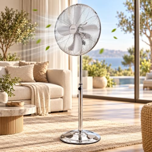 Syntrox Germany SVT-50W Chrome Retro Ventilator mit Oszillation Axialventilator Standventilator Windmaschine Lüfter Gebläse Luftkühler