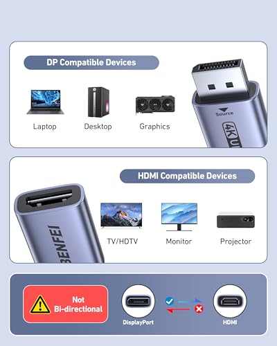 BENFEI 4K DisplayPort auf HDMI Adapter 2 Stück, Unidirektionaler DP 1.2 Computer auf HDMI 1.4 Monitor konverter Stecker auf Buchse–Kompatibel mit Laptop, PC, Monitor, TV, Grafikkarte AMD NVIDIA