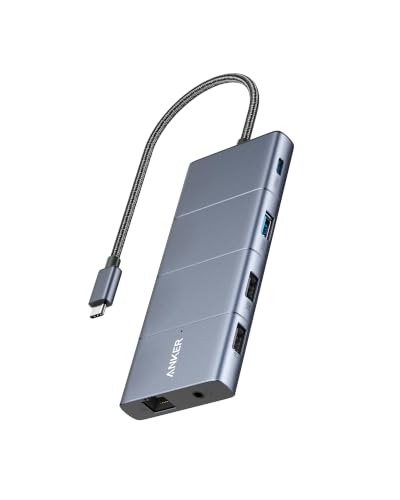 Anker 565 11-in-1 USB C Hub, Dual-Monitor Docking-Station mit 4K@60Hz | 10 Gbps USB C & USB A Datenports, DisplayPort, 85W PD, 2 USB 2.0 Daten, Ethernet, AUX, microSD & SD, Für MacBook Pro und mehr