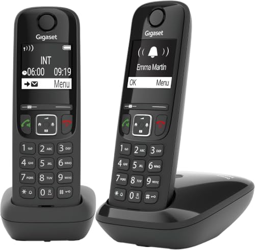 Gigaset AS690 Duo - 2 Schnurlose DECT-Telefone - kontrastreiches Display - brillante Audioqualität - einstellbare Klangprofile - Freisprechfunktion - Anrufschutz, schwarz [Deutsche Version]