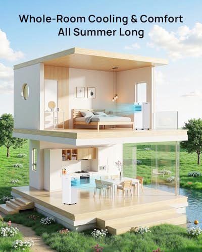 Klimaanlage Mobil 9000 BTU, Mobiles Klimagerät mit Abluftschlauch, Kühl-/Ventilations-/ Entfeuchtungs-/Schlafmodus 4-in-1, Digitalanzeige & Fernbedienung, 24H Timer, 360° Rollen, Inklusive Fensterset