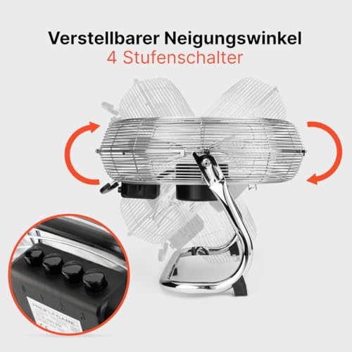 ProfiCare® XL Windmaschine mit 50 cm Ø | Ventilator verstellbarer Winkel | Bodenventilator 3 Stufen | Ventilator leise aus Metall | Luftkühler | Standlüfter | Raumkühler | PC-VL 3067 WM chrom