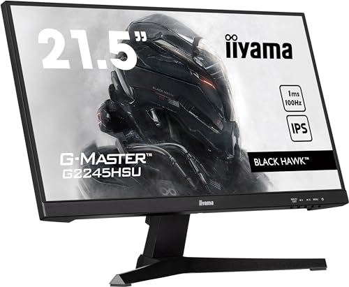iiyama G-Master Black Hawk G2245HSU-B2 Full-HD IPS Gaming-Monitor | 54,5 cm, 21,5“,100Hz, 1ms MPRT, HDMI, DP, USB2.0, Lautsprecher, Kopfhöreranschluss, Adaptive Sync, Black Tuner, VESA, schwarz
