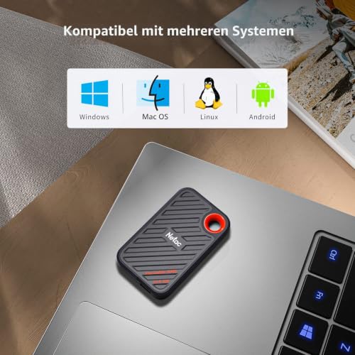 Netac ZX20 512GB Extreme 512GB NVMe Portable SSD USB 3.2-C bis zu 2000MB/s Lesebeständig Staubgeschützt