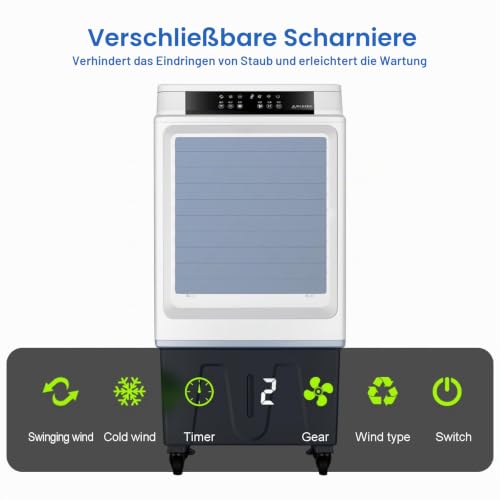 Tragbarer Klimaanlage-Verdunstungskühler mit 50-Liter-Wassertank, Fernbedienung, 3-stufigem Lüfter, 120° Oszillation