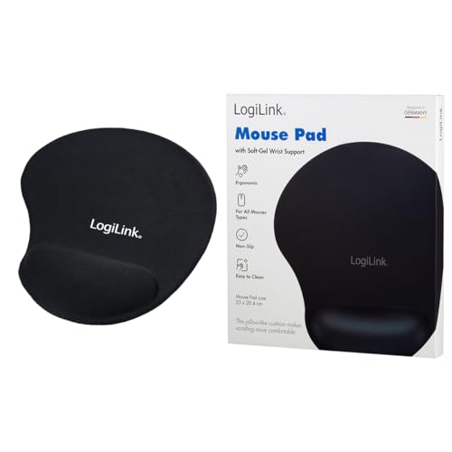 LogiLink ID-0027 Mauspad mit Silikon Gel Handauflage, schwarz