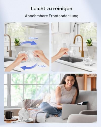 TriPole Tischventilator USB, Tragbarer Mini Ventilator mit 3 Geschwindigkeiten, Ultra Leiser USB Ventilator mit 360° Verstellbarem Kopf, Kleiner Ventilator für Büro, Schlafzimmer, Küche, Weiß