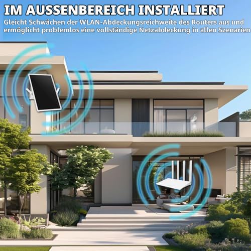 LCLCTEK® WiFi-Repeater, Solar, Akku, für den Außenbereich, kabellos, leistungsstark, WLAN-Verstärker, Abdeckung 100 m, Outdoor-Repeater, WiFi-Extender, 2,4 GHz, 300 Mbps, ideal für große Räume (15
