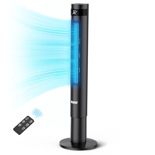 YASHE Turmventilator mit Fernbedienung, 3 Geschwindigkeitsstufen, 3 Modi, 28 dB leiser, 12-Stunden-Timer, 85°-Oszillation ohne Rotorblätter für Zuhause, Schlafzimmer und Büro