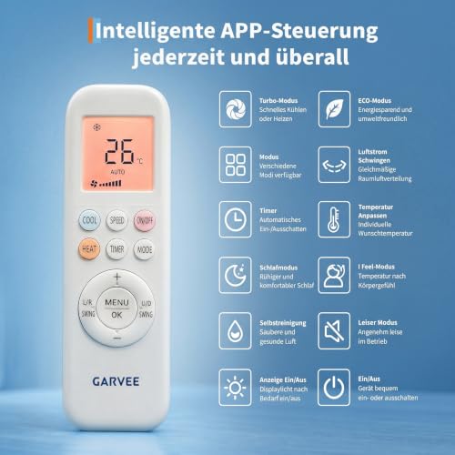 24000 BTU Split Inverter Anlage 2.7 kW Kühlen & Heizen | A++ Effizienz, R32, WiFi App Steuerung, leise | Bis 110 qm Nutzfläche, mit sämtlichem Montagezubehör