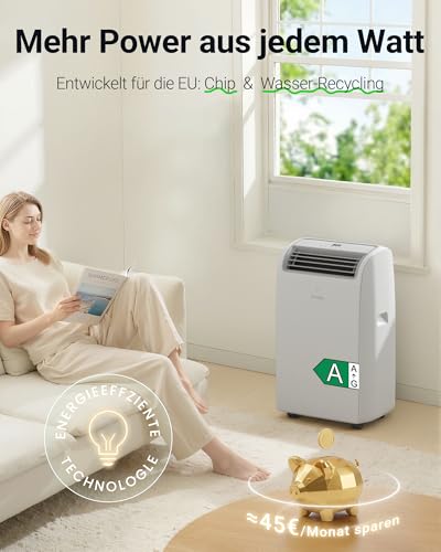 KresicoKlima Mobile Klimaanlage 12000 BTU, Klimaanlage mobil mit Abluftschlauch, Mobiles Klimagerät mit Abluftschlauch für Räume bis zu 43m²/120m³, Klimagerät mit Timer, R290, weiß