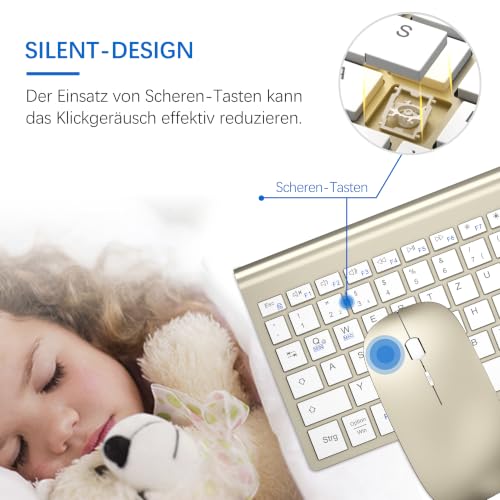 Kabelloses Ultradünnes Tastatur Maus Combo mit Dual System - Weißgolden
