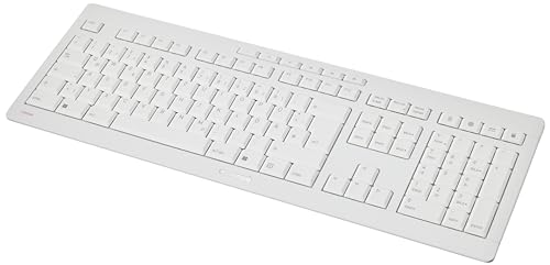CHERRY Stream Keyboard, Kabelgebundene Tastatur, Deutsch QWERTZ, Weiß-Grau | Fullsize-Keyboard mit Nummernblock, für PC/Computer, Leiser Tastenanschlag, Flaches Design, USB-A Anschluss, 10 Zusatztasten