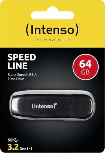 Intenso Speed Line, 64GB Speicherstick, USB-Stick 3.2 Gen 1x1, schwarz | 64 GB Speicherstick mit 70 MB/s Datentransferrate, robuster Kunststoff, kompakte Maße 19 x 65 x 9 mm, nur 8g Gewicht