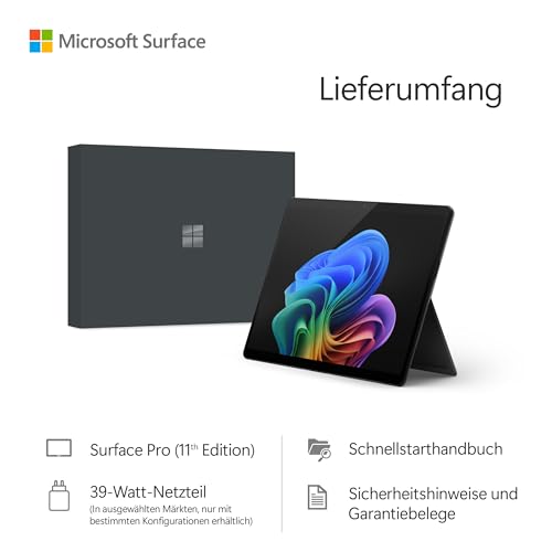 Microsoft Surface Pro | Copilot+ PC | 13” OLED Touchscreen | Snapdragon® X Elite (12 Kerne) | 16GB RAM | 256GB SSD | neuestes Modell, 11. Edition | Schwarz | exklusiv auf Amazon
