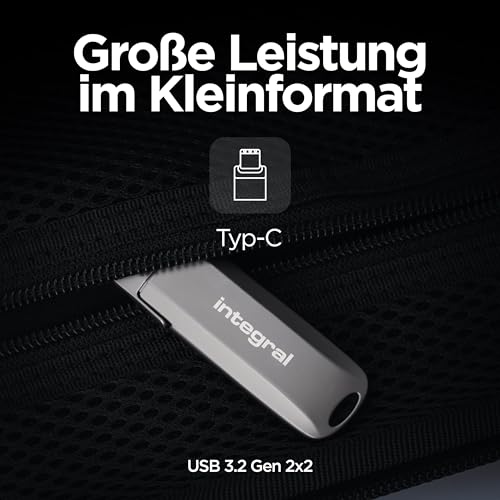 Integral USSD 1 TB Turbo-C USB 3.2 Gen 2×2 Metall-USB-Stick mit ultraschneller tragbarer SSD, Lesen bis zu 2.000 MB/s & Schreiben bis zu 1.800 MB/s – langlebiges Zinklegierungsdesign