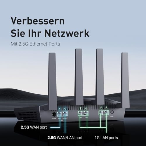 GL.iNet GL-MT6000(Flint 2) WiFi 6 Router | Gaming-WLAN-Router | 2 x 2,5G Multi-Gig-Port + 4 x 1G Ethernet-Ports | Massengerätekonnektivität | Schnelles OpenVpn & WireGuard | 802.11ax