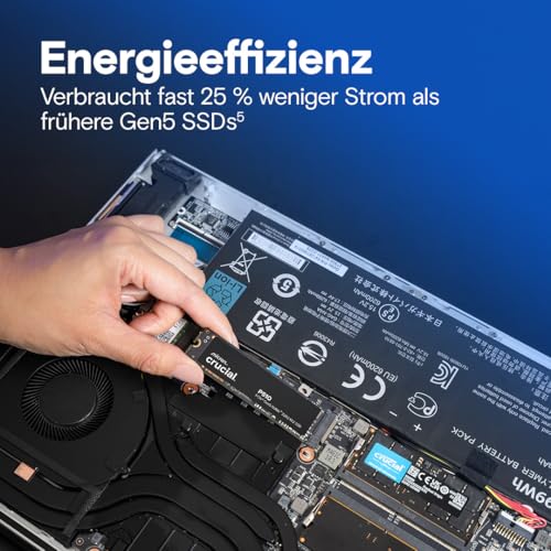 Crucial P510 SSD 1TB M.2 NVMe PCIe 5.0 x4 Gen5, bis zu 11.000 MB/s Lesen, 9.500 MB/s Schreiben, für Laptop und Desktop PC, TLC NAND, Interne Festplatte - CT1000P510SSD8-01