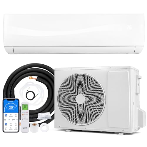 GYMAX Split Klimaanlage 24000 BTU (6,5 kW), Klimagerät mit Heizfunktion & App, Klimasplittgeräte leise mit Kältemittel R32 & Montagematerial, Air Conditioner für Räume bis zu 110m²