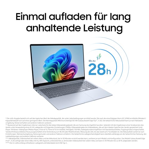 Samsung Galaxy Book4 Edge AI Laptop, Notebook, 15,6"-LCD, Full HD, Snapdragon X Prozessor (X26), 16GB RAM, 512GB Speicher, Copilot+ PC, Sapphire Blue, 3 Jahre Herstellergarantie [Exklusiv auf Amazon]