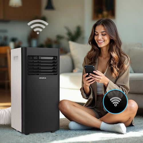 Klimaanlage Mobil 10000 BTU WiFi Tuya Smart, Entfeuchter 24L/Tag, Extrem schnelle Kühlung 2,9 kW, Mobile Klimaanlage DUO, Klimagerät bis 29 m² für Zuhause, Abluftschlauch + Fensterabdichtung
