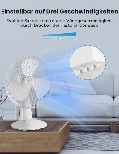 Midea FT40-21M Tischventilator, 40 W, Durchmesser 40 cm, leiser Ventilator mit 3 Flügeln, 3 Geschwindigkeitsstufen, 80°-Oszillation, Weiß